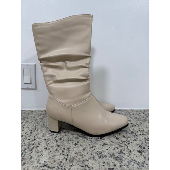 Tender Tootsies Cream Ruched Tall Boots Block Heel Slouchy Size 9.5 Wide - Picture 5 of 11